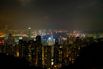 Obraz na płótnie Canvas Causeway Bay, Hong Kong - 23 November 2018: Hong Kong skyline at night view from Victoria peak.