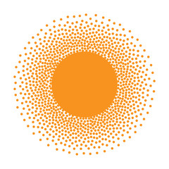 Sun icon. Halftone orange circle with gradient  texture circles logo design element. Vector illustration 