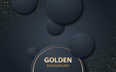 Black abstract realistic decoration circle shape. with gold glitters. vector illustration