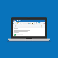 Email client software on Laptop screen flat icon. business concept. Mailing template internet mail frame interface for mail message.