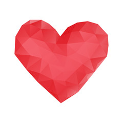 Red heart made of triangles. Valentines Day. Vector illustration on isolated background.