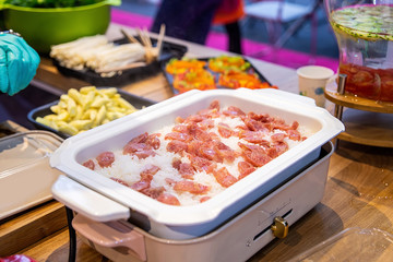 Obraz na płótnie Canvas Delicious food, salami, steamed rice
