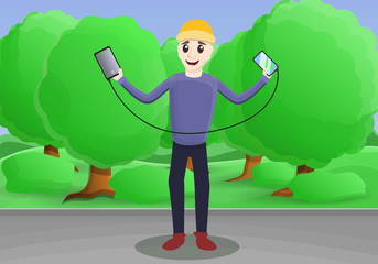 Power bank street charging concept background. Cartoon illustration of power bank street charging vector concept background for web design