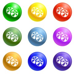 Candy swirl icons vector 9 color set isolated on white background for any web design 