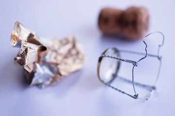 Cork from champagne on light background.
