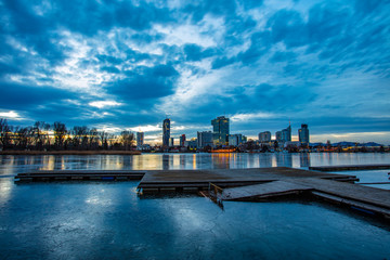 sunset on the old danube in vienna 