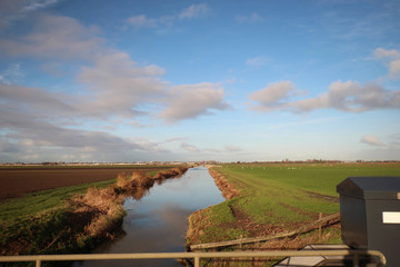 Fields and meadows of the Zuidplaspolder in wide angle view. This polder is the lowest in western europe.