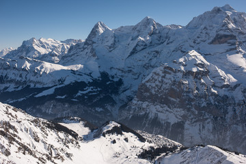 the famous mountains in switzerland eiger monk and jungfrau, below in the picture the mountain...