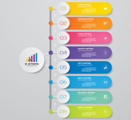 8 steps timeline infographic element. 8 steps infographic, vector banner can be used for workflow layout, diagram,presentation, education or any number option. EPS10.