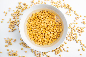 a bowl of soaked soy / wet soy beans