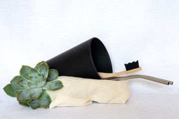 bamboo cup and toothbrush with steel straw