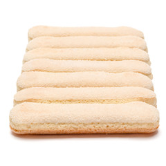 Traditional Italian Savoiardi ladyfingers Biscuits on White Background