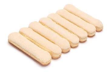 Traditional Italian Savoiardi ladyfingers Biscuits on White Background