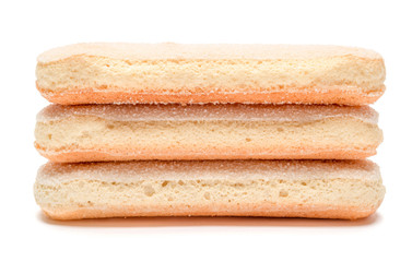 Traditional Italian Savoiardi ladyfingers Biscuits on White Background
