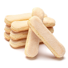 Traditional Italian Savoiardi ladyfingers Biscuits on White Background