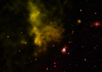 Star field in space and a nebulae. 3D rendering