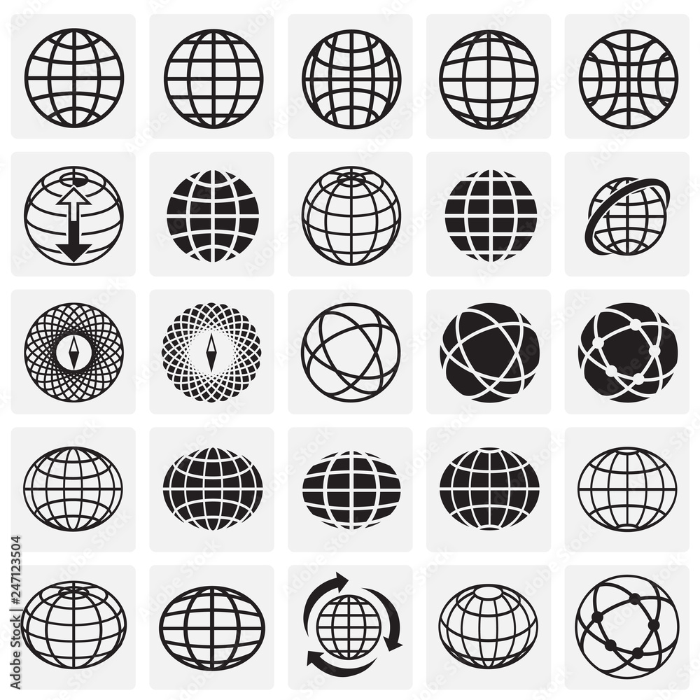 Poster globe icon set on squares background for graphic and web design, modern simple vector sign. internet