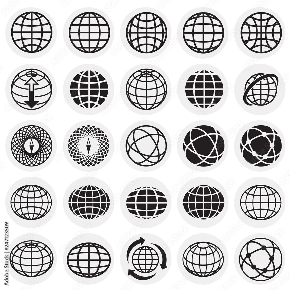 Poster globe icon set on circles background for graphic and web design, modern simple vector sign. internet