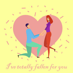 Greeting card with lovers. Young men and women characters