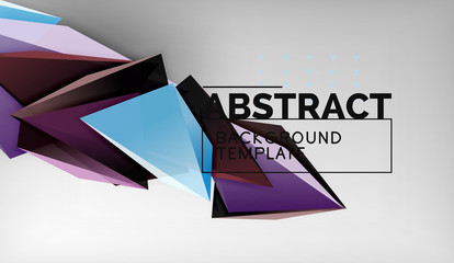 3d geometric triangular shapes abstract background, color triangles composition on grey backdrop, business or hi-tech conceptual wallpaper
