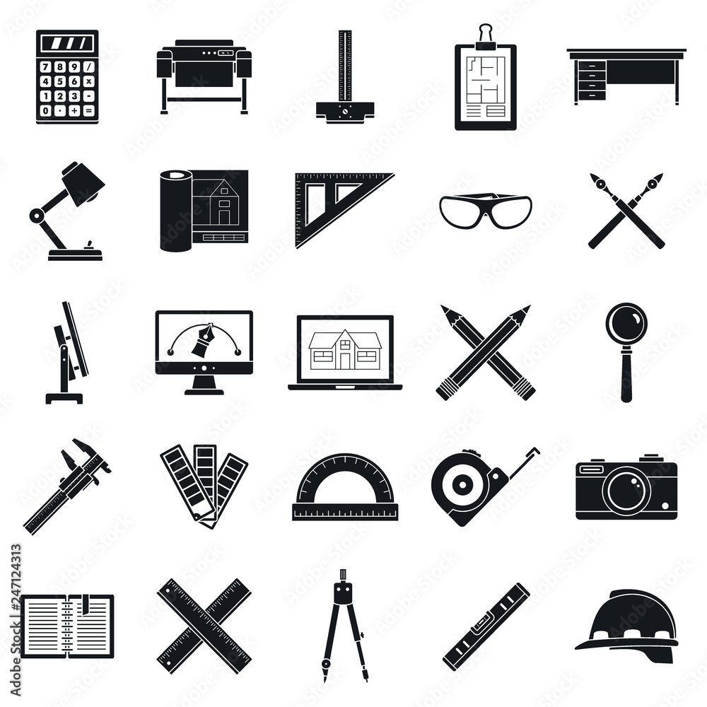 Poster architect tool icons set. simple set of architect tool vector icons for web design on white backgrou