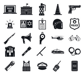 Police arsenal icons set. Simple set of police arsenal vector icons for web design on white background