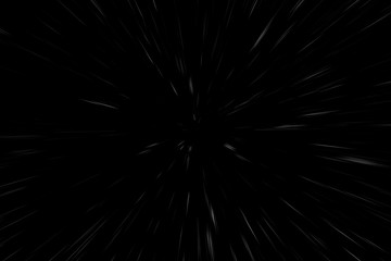 Bokeh white lines on black background, abstraction, abstract speed light motion blur texture, star particle or space traveling, black and white extrusion effect