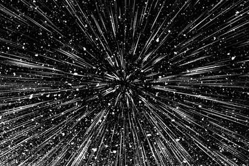 Bokeh white lines on black background, abstraction, abstract speed light motion blur texture, star particle or space traveling, black and white extrusion effect