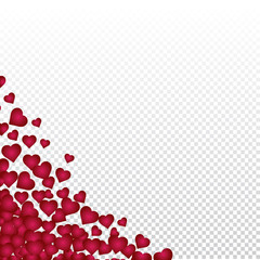 Hearts valentine background on transparent vector. Heart shapes Women's Day pattern with space for text or image