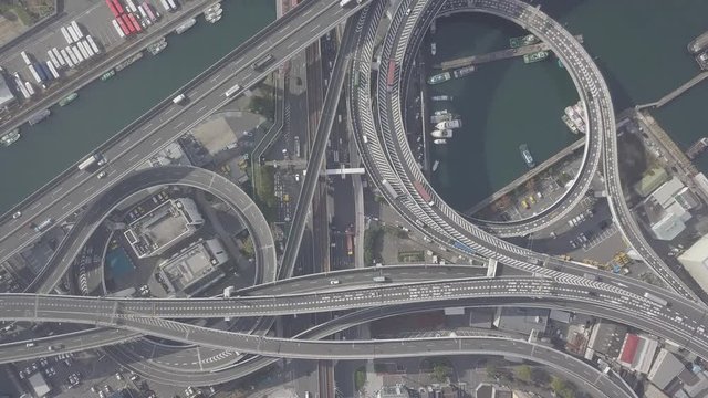 Top view over the highway, expressway and highway, Aerial view interchange of Osaka City, Osaka, Kansai, Japan