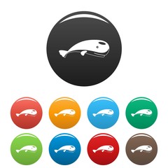 Mammal whale icons set 9 color vector isolated on white for any design