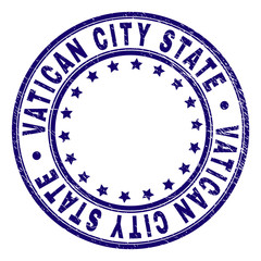 VATICAN CITY STATE stamp seal watermark with grunge texture. Designed with circles and stars. Blue vector rubber print of VATICAN CITY STATE text with grunge texture.