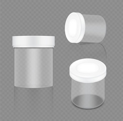 Mock up Realistic Transparent White Jar Packaging Product For Cosmetic Beauty and Health Care medicine isolated on Transparent Background.