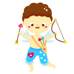 Cute Cupid with love arrow and bow. cartoon St Valentines day character. Amur boy. Isolated angel for romantic valentines design