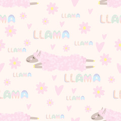 seamless pattern with cute llama - vector illustration, eps