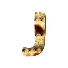 Rounded capital English letter J with matza texture. Font for Passover. Vector illustration on isolated background.