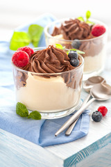 dessert with cream and berries in a glass