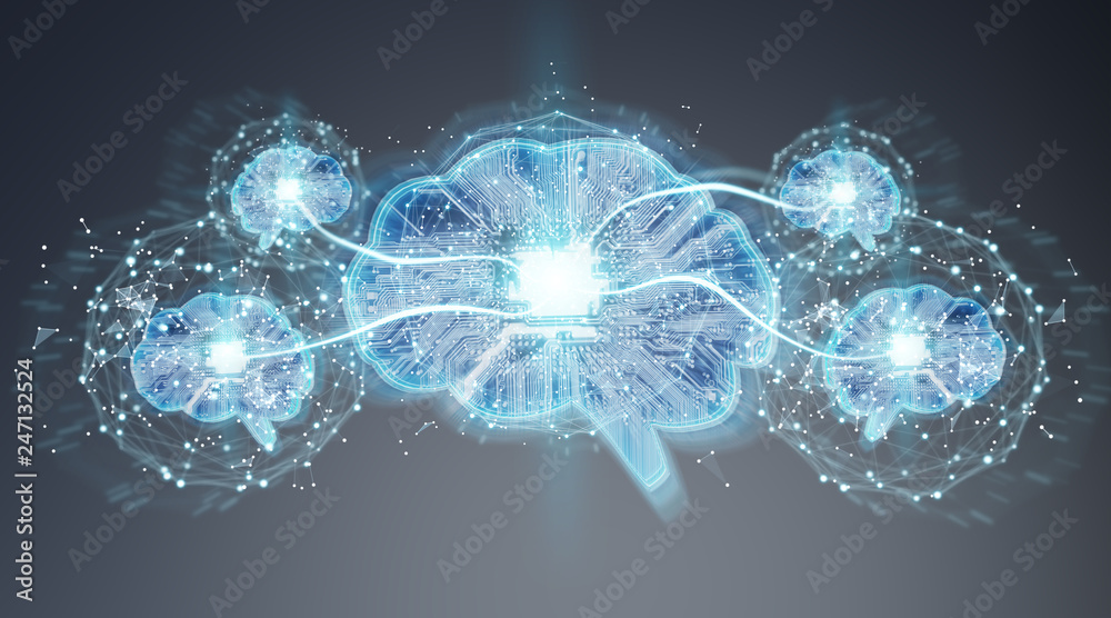 Poster artificial intelligence in a digital brain background 3d rendering
