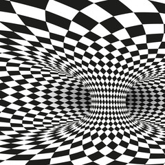 Geometric Square Black and White Optical Illusion. Abstract Wormhole Tunnel Distort. Vector Illustration