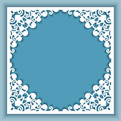 Square frame with lace corner patterns, template for laser cutting