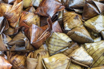 Stuffed Dough Pyramid Dessert called Ka Nhom Tian Thai Dessert, For Chinese New Year.