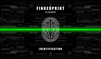 Futuristic Fingerprint Green Scanner Identification Protection Dashboard. HUD White UI Element Technology Background Authorization System Illustration.