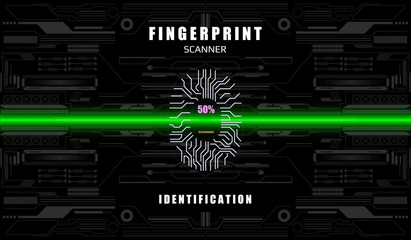 Futuristic Fingerprint Green Scanner Identification Protection Dashboard. HUD White UI Element Technology Background Authorization System Illustration.