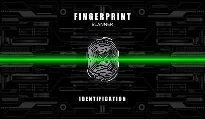 Futuristic Fingerprint Green Scanner Identification Protection Dashboard. HUD White UI Element Technology Background Authorization System Illustration.