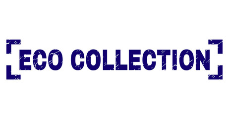 ECO COLLECTION caption seal watermark with grunge texture. Text label is placed inside corners. Blue vector rubber print of ECO COLLECTION with grunge texture.
