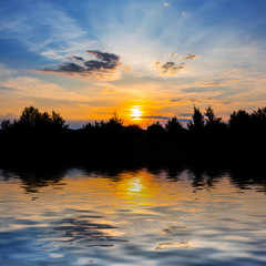 quiet summer lake at the sunset, twilight landscape