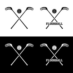 Set of floorball icons of ball and sticks