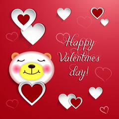 Happy valentines Day greeting card with air red hearts. Vector colorful illustration for your design 