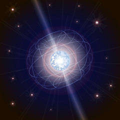 Blitzar. Pulsar. Neutron star makes radiation ray waves. Magnetar with Magnetic Field. Vector illustration
