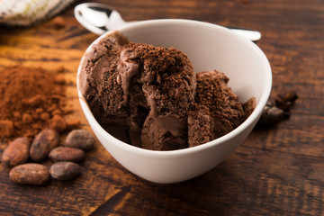 Ball coffee chocolate ice cream in a bowl